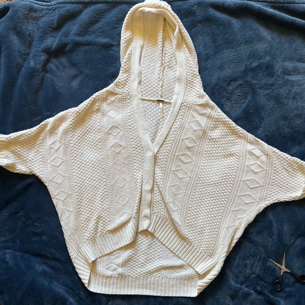 Free People Cream Oversized Slouchy Cable Knit Cardigan